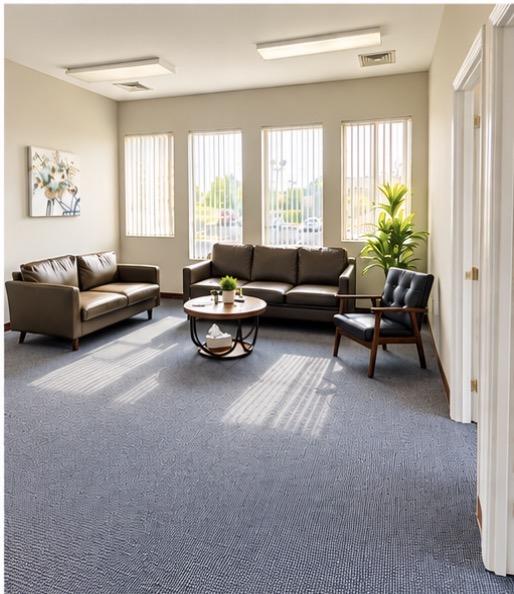 USG Law Group reception and waiting room with sofas, chairs and natural light